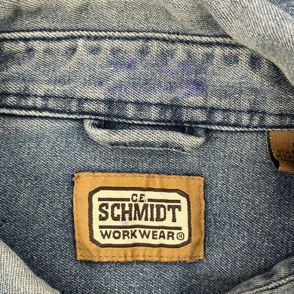 Schmidt Workwear Blue Cotton Blend Long Sleeve Button Down Denim Jean Shirt  LG - Picture 8 of 13